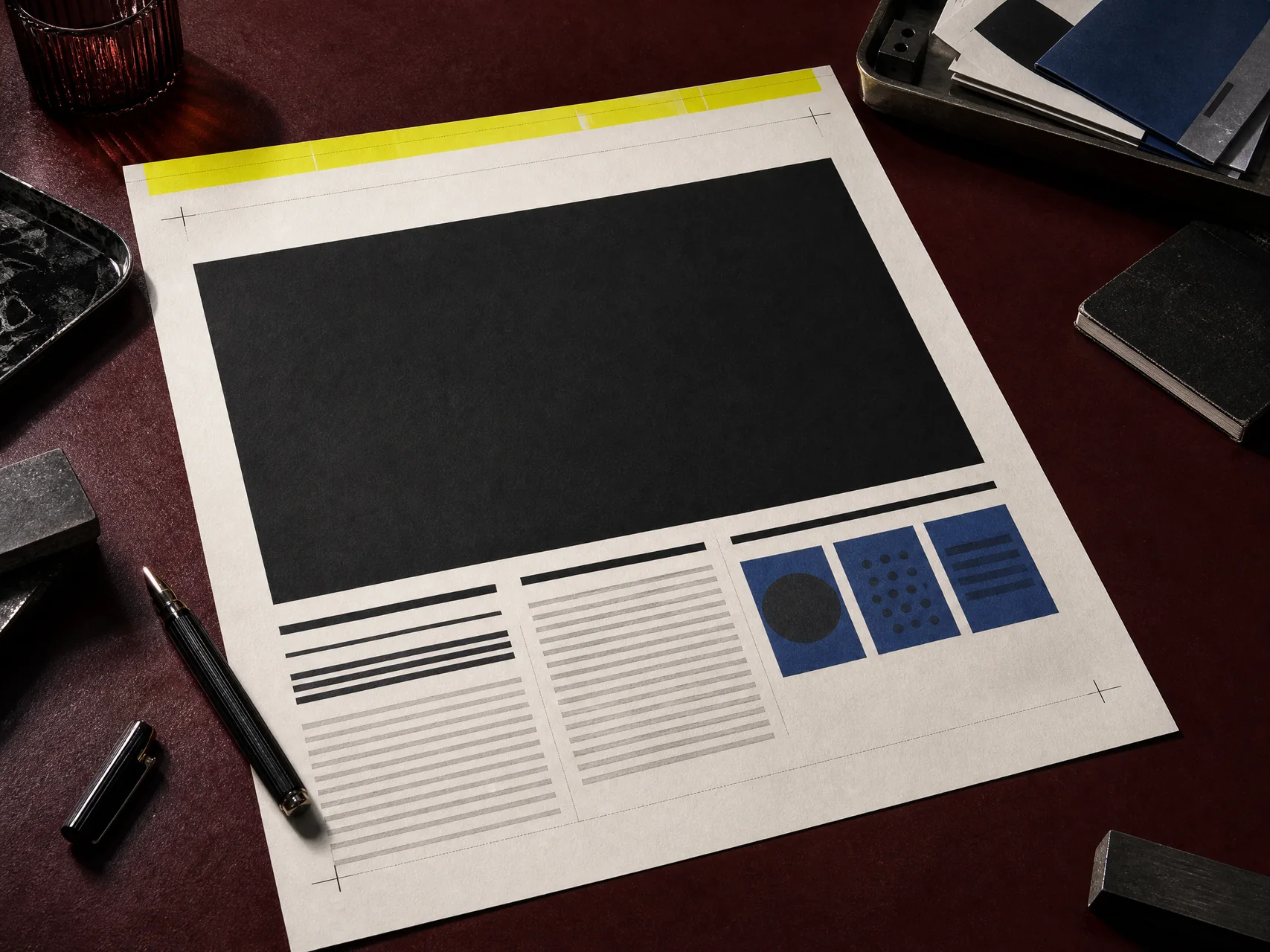 Editorial question cards on an evidence desk