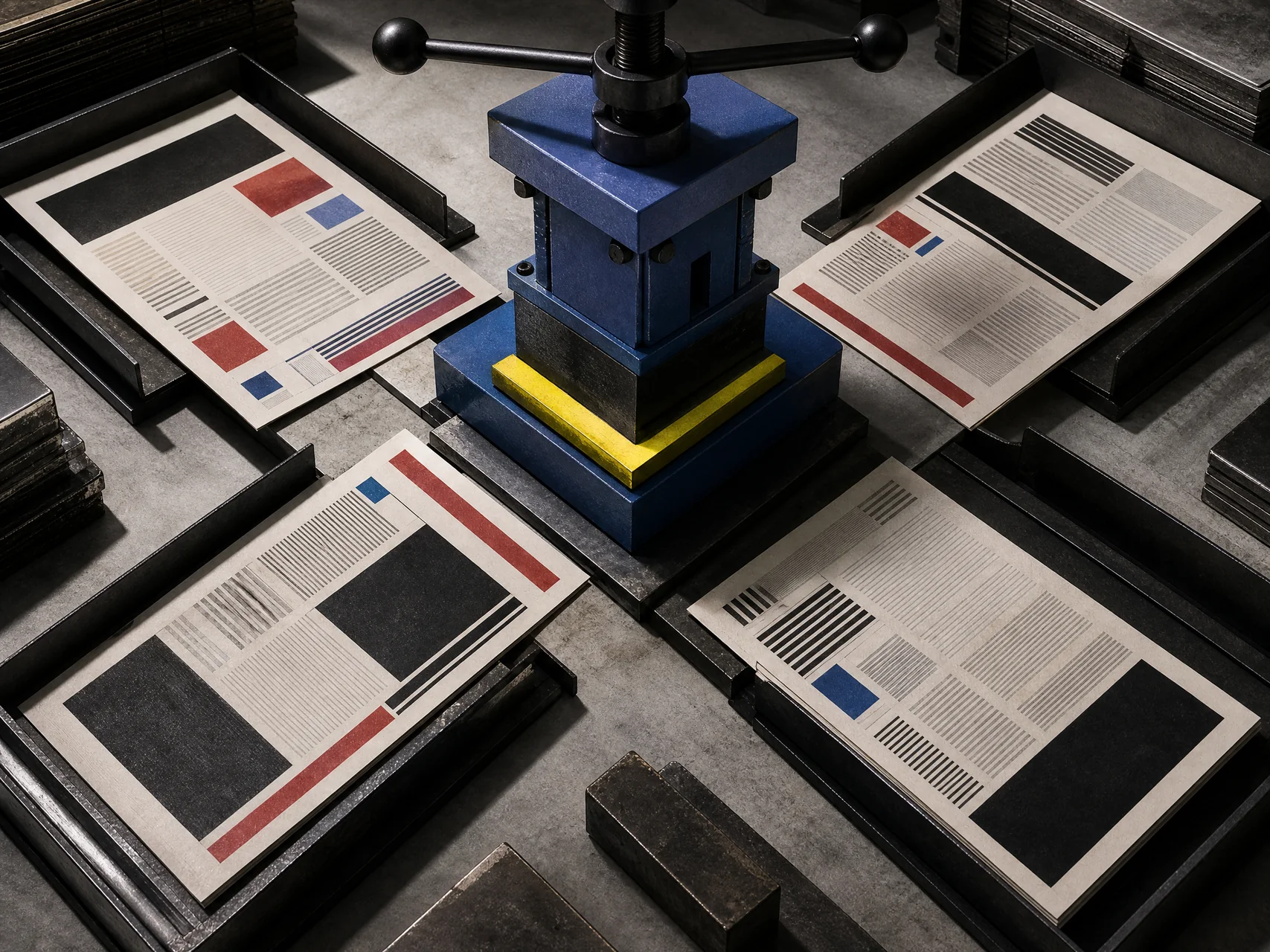 Abstract source documents entering a typesetting frame